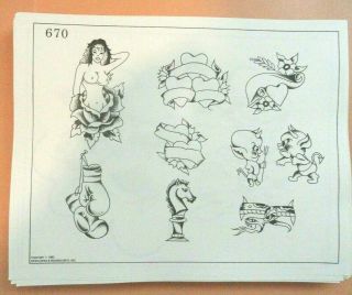 Vintage Rare 1982 Spaulding & Rogers Tattoo Flash Sheet 670 Nude Woman Rose