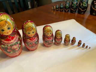 Russian Ceprueb Nocag Hand Painted/signed 1993 Russian Nesting Doll 11 Piece