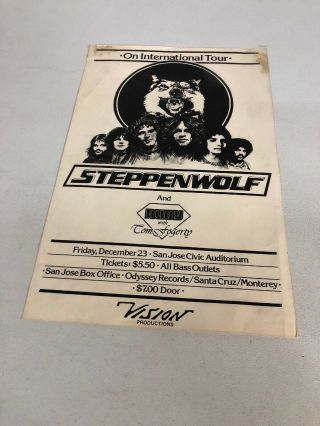 Rare Vintage 1970s Steppenwolf San Jose Civic Auditorium Poster 17” X 11”