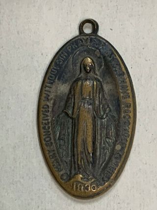 Antique Copper Miraculous Medal Of The Virgin Mary 1830 Sacred Heart Pray For Us