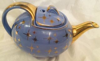 Vintage Hall China Co.  Rare Teapot 0749gl Cadet Atomic Blue Stars Hookover Cover