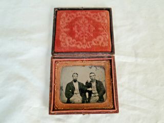 Antique Tintype Photo In Copper Foil Frame And Detailed Case