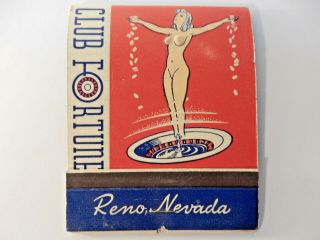 1940s Rare Matchbook Cover Club Fortune,  Reno Nevada Wwii Casino