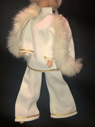 Vintage Barbie Doll Mod Clone Fashion Fur White Cape Gold Trim Outfit