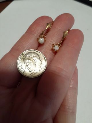 Vintage Solid 14k Gold Dainty Opal Dangle Earrings No Scrap $13