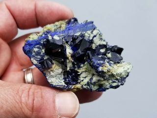 , Rare,  Terminated,  Mirror Luster Blue Azurite Crystals On Matrix,  Tsumeb