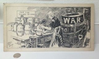 Antique 1918 World War I Propaganda Art Work Cartoon On Heavy Cardboard 14 X 7 "