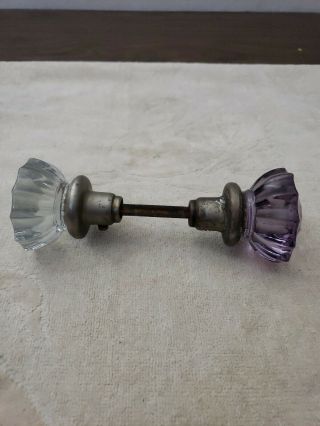 Vintage Antique 12 Point Glass Door Knob Set Purple Lavender & Clear B8
