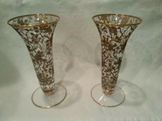 Antique Rosepoint 6 " Vases Elegant Glassware