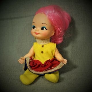 Vintage Pink Hair Millie Mod Finger Ding Doll Puppet 1969 Remco Hong Kong