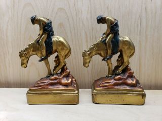Antique C.  1920 Armor Bronze Bookends " End Of The Trail ",  Taunton Mass.  Usa
