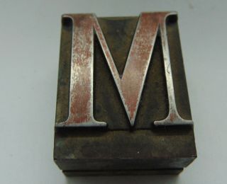 Vintage Letterpress Printing Block " M " Initial All Metal Capital