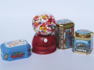 Rare 1:12 Bodo Hennig Vintage German Coffee Tea Candy Tins,  Gumball Machine