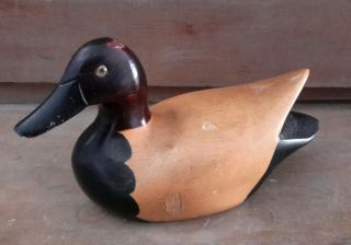 Vintage Canvasback Duck Decoy Carved Folk Art Miniature Hand Painted Glass Eyes