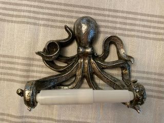 Aged Silver Color Octopus Bathroom Single Roll Toilet Paper Holder Rockabilly