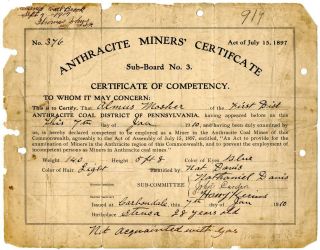 1910 Anthracite Coal Miner Certificate Of Competency Carbondale Pennsylvania 9