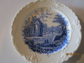 Rare Antique English Abbey China Blue Transfer Print 10 " Dinner Plate