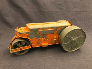 Antique Diecast Metal Diesel Tractor Art Deco 1930s? Orange Vintage Rare