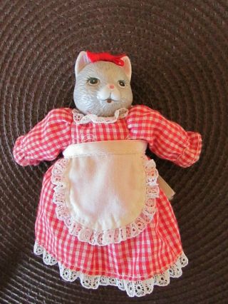 Vintage Cat Doll With Dress Porcelain/ Bisque Head,  Hands,  Feet Soft Body 5 "