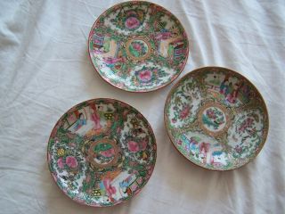 3 Small Chinese Porcelain Rose Medallion Plate Dish 5 1/2 Inches,