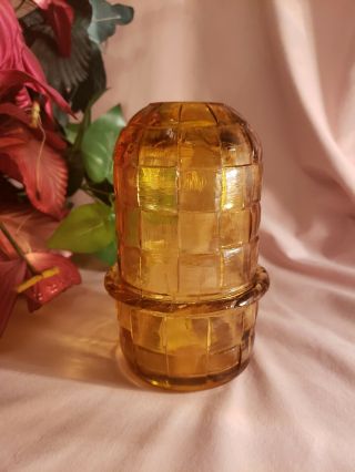 Rare Viking Glass Amber Ashley Basket Weave Fairy Candle Lamp