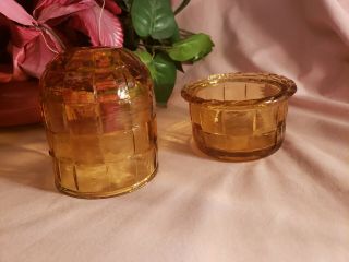 Rare Viking Glass Amber Ashley Basket Weave Fairy Candle Lamp 2