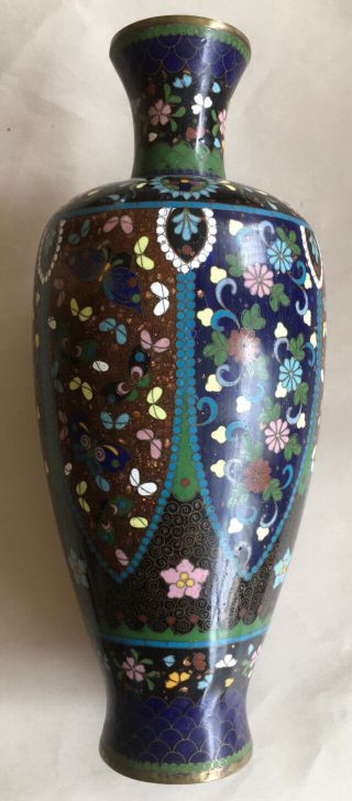 19th C.  Chinese Japanese Cloisonne Enamel 10.  5 " Vase,  Butterfly Decoration