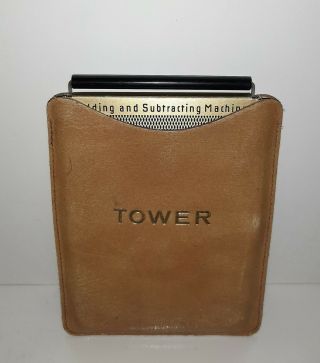 Vintage Tower Adding & Substracting Machine With Leather Case West Germany