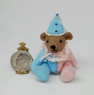 Vintage Articulated Teddy Bear W/ Hat Dollhouse Miniature 1:12