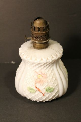 Antique Hand Painted Milk Glass Oil Lamp Base/ Burner
