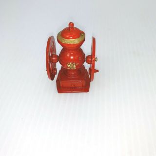 Dollhouse Miniature Coffee Grinder Mill Red Metal Arms Turn 2 3/4 " Tall Cast