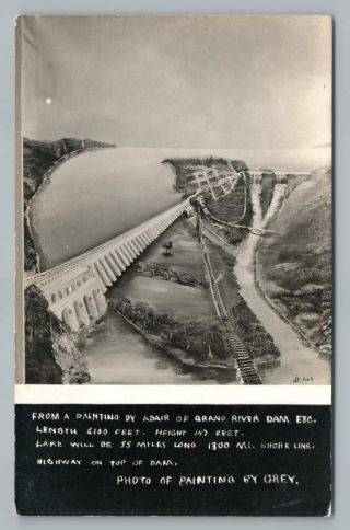 Grand River Dam Adair Painting Rppc Vinita Oklahoma Antique Photo 1930s
