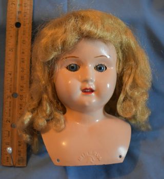 Antique Minerva Tin Doll Head Curly Hair Dimple Chin Glass Eyes Germany Size 5