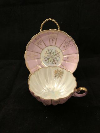 Vintage Royal Sealy Pink Footed Tea Cup & Saucer Luster Iridescent Porcelain