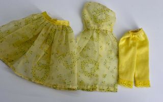 Vintage Barbie Yellow Floral Print Dress With Apron And Pants 1960’s
