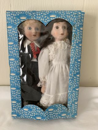Vintage Porcelain Boy And Girl Wedding Dress 12” Dolls