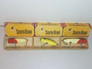 3 Vintage South Bend 972 972f 973 Wood Fishing Lures With Box
