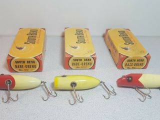 3 Vintage South Bend 972 972F 973 Wood Fishing Lures with Box 2