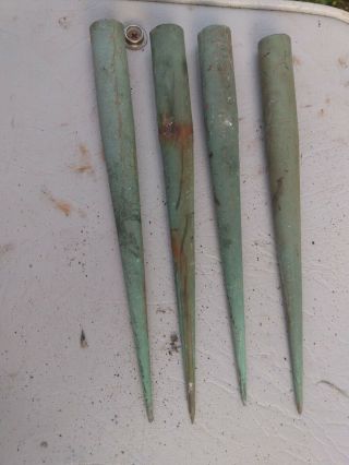 Set Of 4 Vintage 1/2 " Old Copper Lightning Rod Point Verdigris Nickel 7.  5 " Long