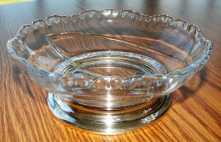VINTAGE DIVIDED GLASS CANDY or RELISH DISH W/ STERLING SILVER BASE 5 1/2 