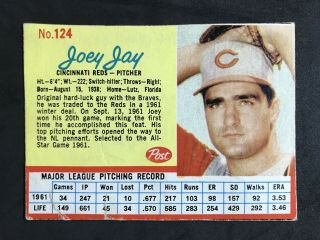 1962 Post Cereal Card 124 - Joe Jay - Sp With Blue Lines - Cincinnati Reds Rare