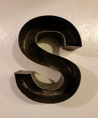 Vintage Antique Metal Marquee Sign Movie Industrial Letter S 11 " W X 14 " H