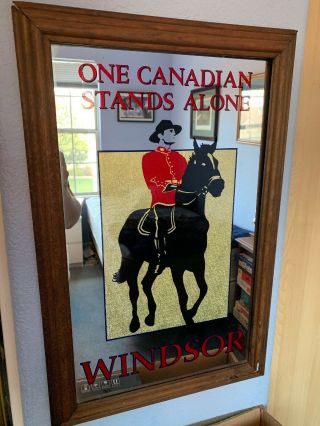 Vintage Mirror Sign Windsor Canadian Whiskey Framed Advertising Man Cave Pub Bar