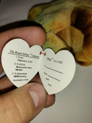 Very Rare 1995 Ty Beanie Baby Steg with tag style 4087 3