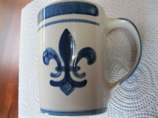 Vintage Rare Louisville Stoneware Blue Fleur De Lis Mug,  4 1/2 "