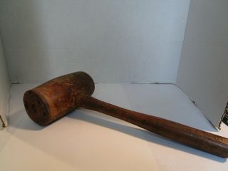 Large Antique Wooden Mallet Hammer Hand - Made 14 " Chipped End