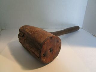 Large Antique Wooden Mallet Hammer Hand - made 14 
