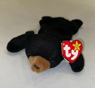 Rare “blackie” The Bear Ty Beanie Baby With Tag Errors And Pvc Pellets