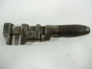 Antique Wood Handle 6 - 1/2 " Monkey Wrench,  13/16 " Capacity H528