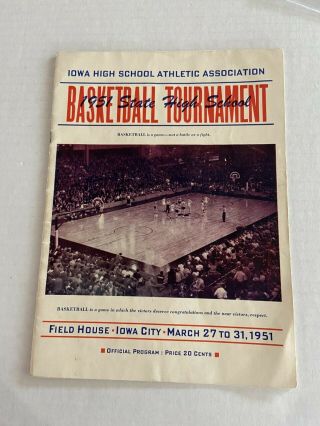Rare 1951 Iowa High School Boys State Tournament Program W/ " The Roland Rocket "